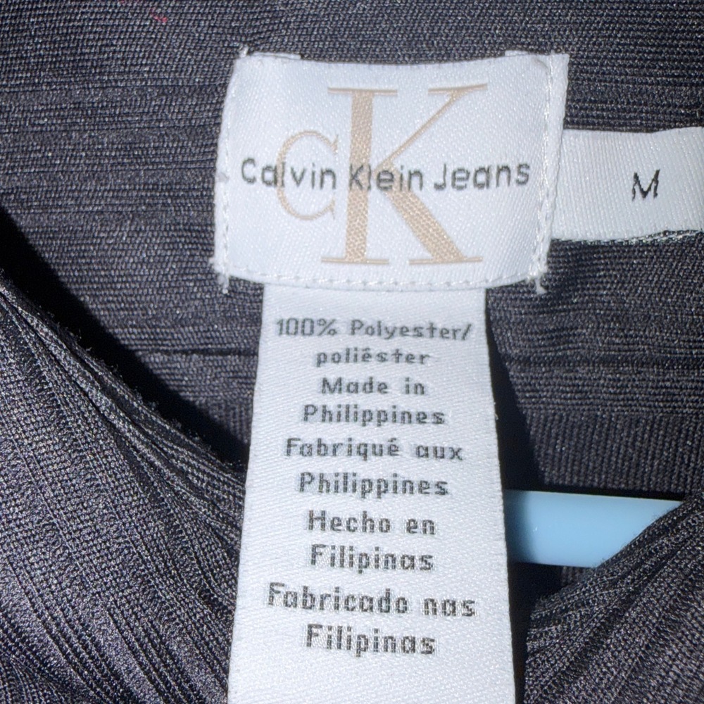 Calvin Klein Jeans Mens Black Ribbed Short Sleeve Button Down Shirt Sleek Size M - Picture 3 of 3